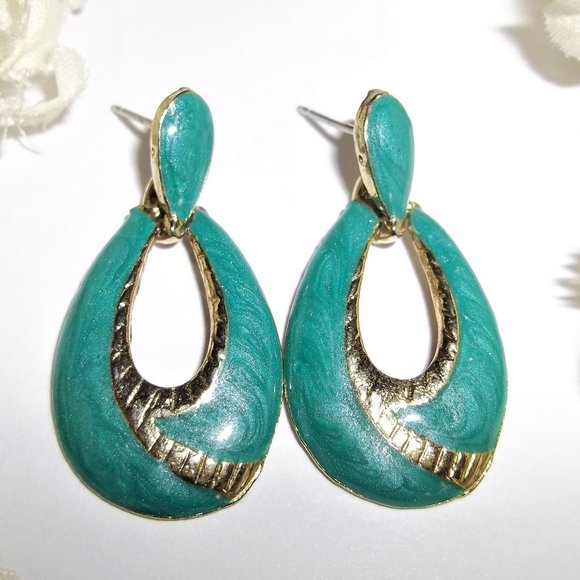 VINTAGE Earring, Teal Green Earring, Teal Earring, Vintage Earring, Earring 7834 - Picture 1 of 6